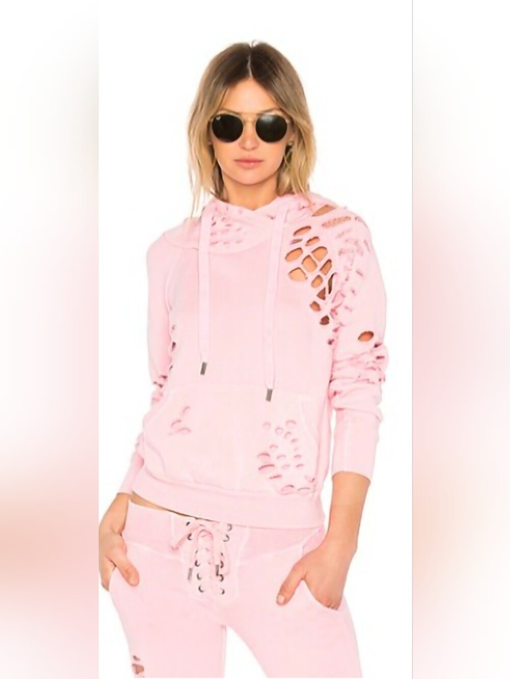 #306. NSF Destroyed Hoodie In Pigment Rose